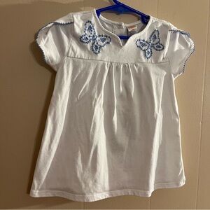 Gymboree 5T White and Blue Butterfly Embroidered Tee